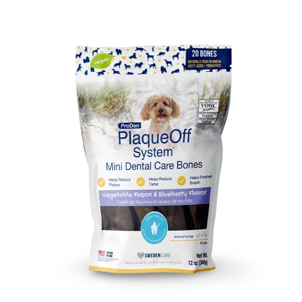 PlaqueOff Dental Bones Mini zobu kauliņi suņiem ar dārzeņu un melleņu garšu 340 g